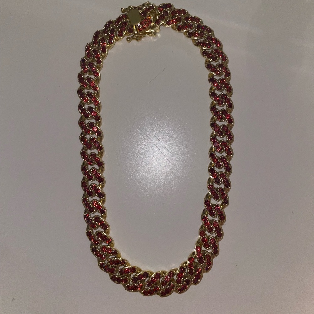 Amy shehab red crystal gold chain choker